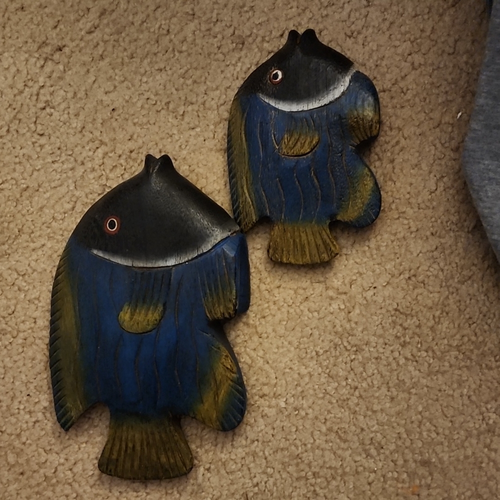 Set of 2 antique wooden fish